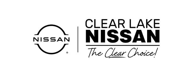 Nissan logo next to text: "CLEAR LAKE NISSAN The Clear Choice!" in bold and script fonts.