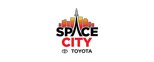 Space City Toyota logo featuring a rocket launching over a stylized city skyline.