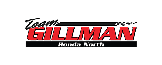 Logo for Team Gillman Honda North with red text and a checkered flag graphic.