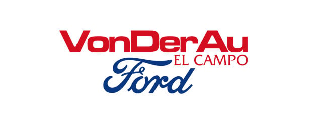 VonDerAu El Campo Ford logo with "VonDerAu" in red, "El Campo" in smaller red text, and "Ford" in blue script below.
